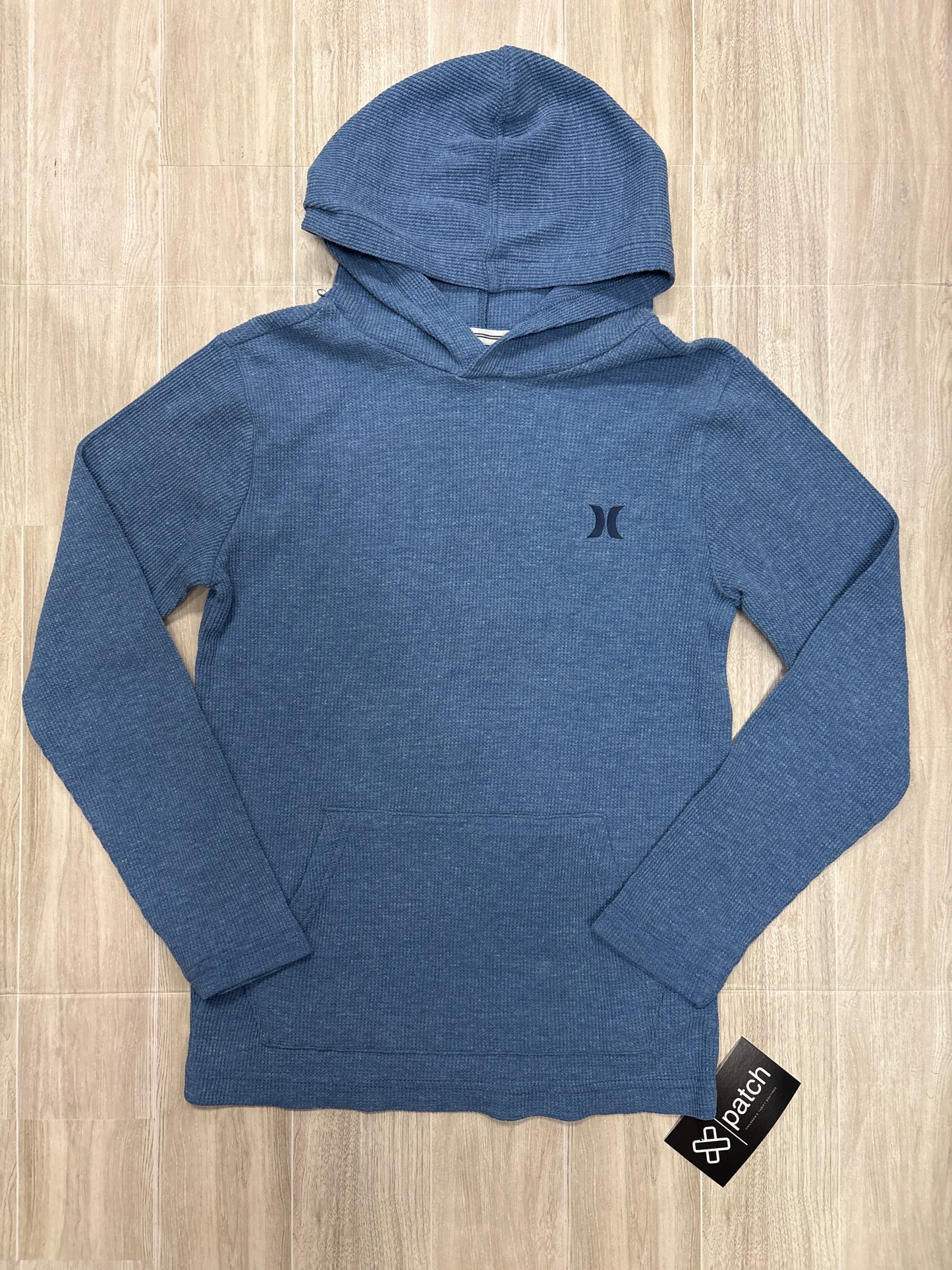 10/12 Hurley Blue Waffle Knit Hooded Long Sleeve Shirt