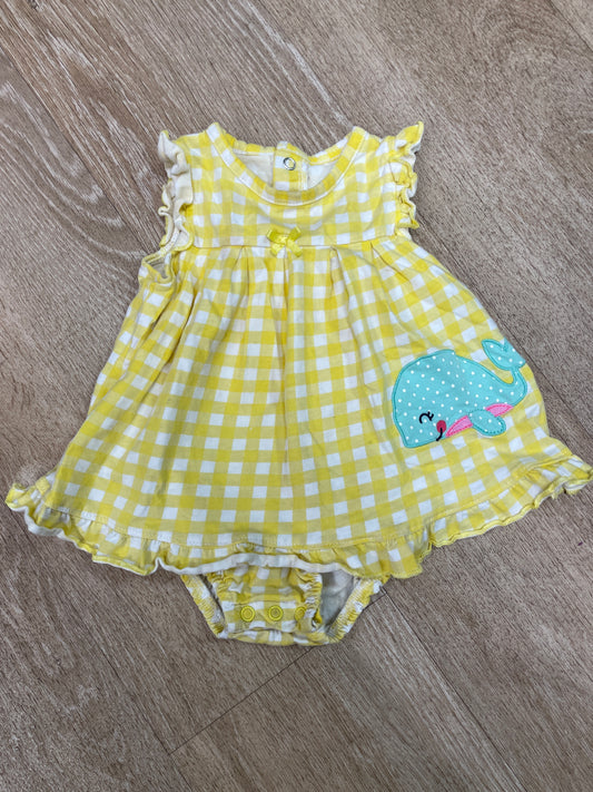 6-9m Yellow Checkered Onesie Dress with Whale