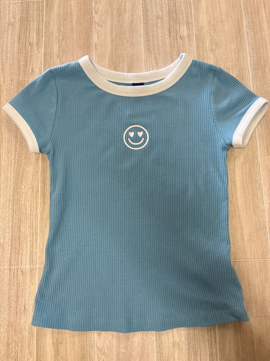 8 Blue Smiley Ribbed Tee