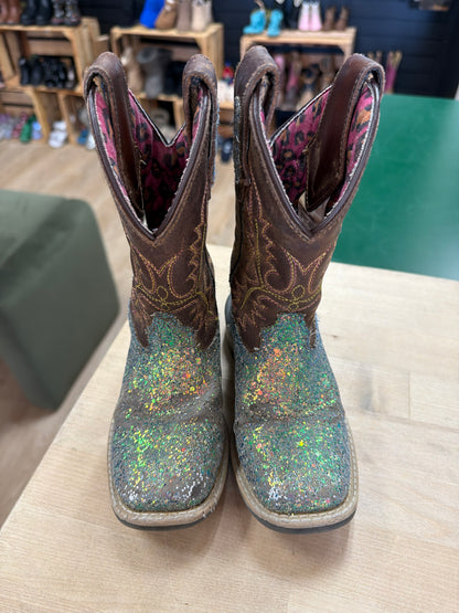 9c Shyanne Teal Glitter/Brown Western Boots - Blemish