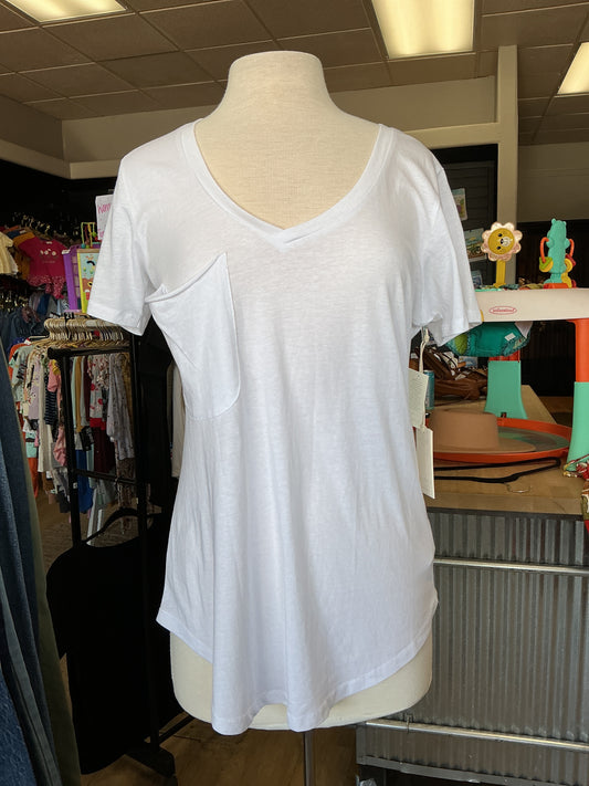 NWT Womens Medium Z Supply White Basic V Neck Pocket Shirt