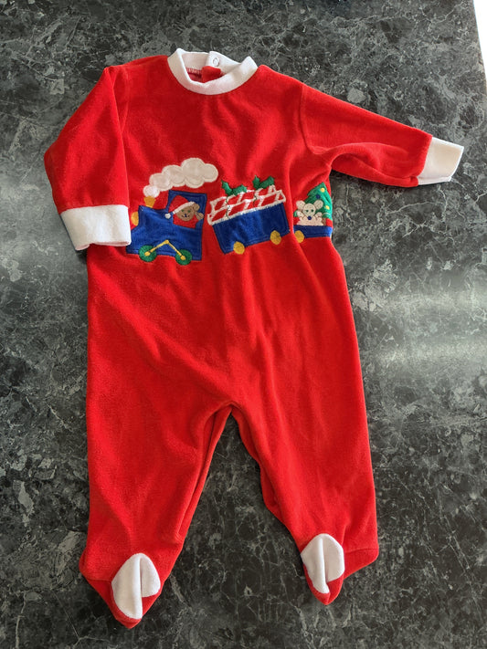 6-12m VINTAGE Little Me Holiday Train Terry Romper