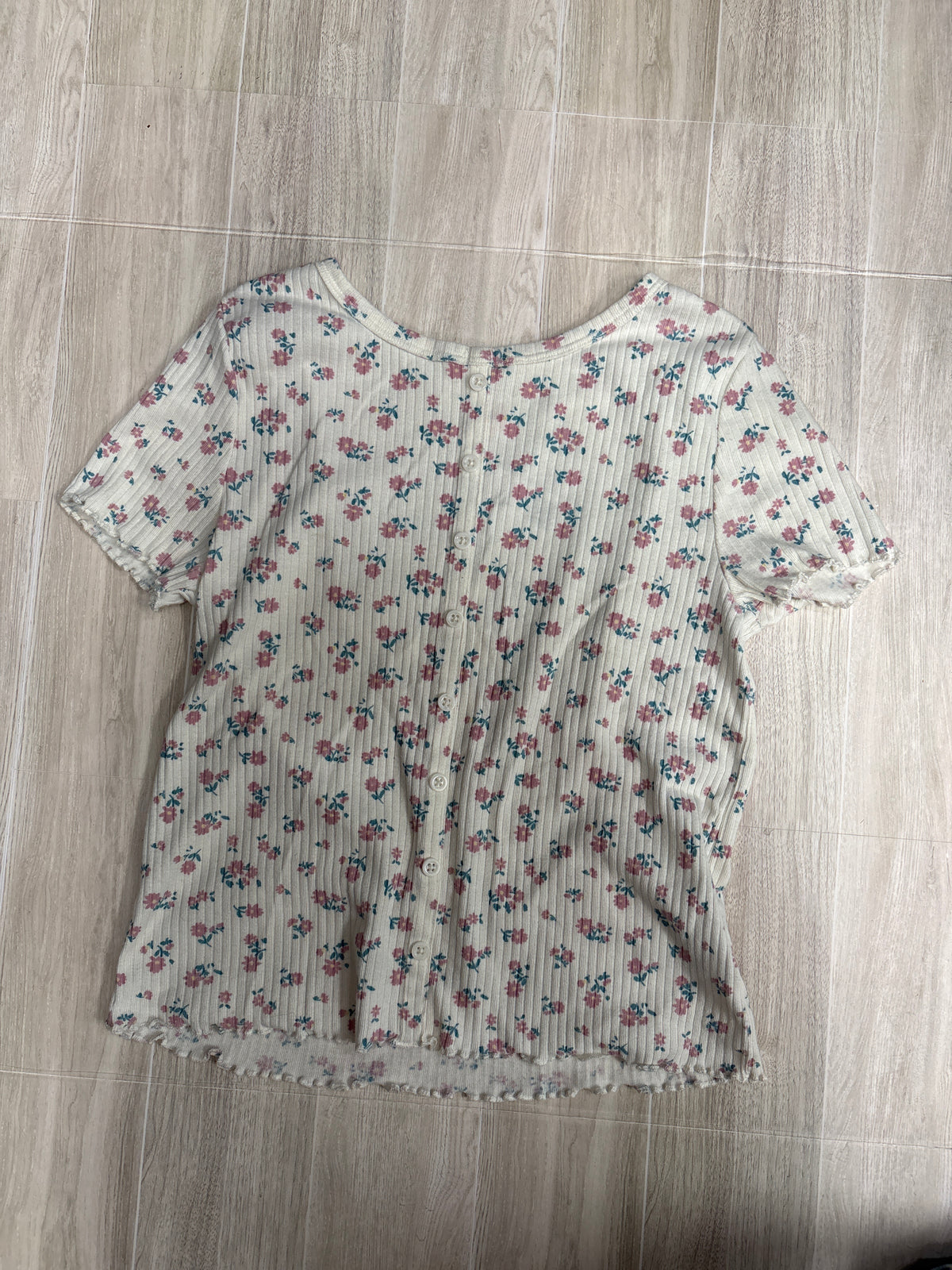 14/16 Cream Floral Button Tee