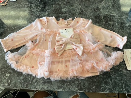 NWT 12m Cupcakes and Cashmere Pink Heart Tunic + Bow Set