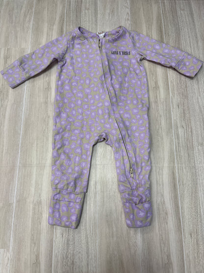 0-3m Cotton On Purple Cheetah Guns & Roses Romper