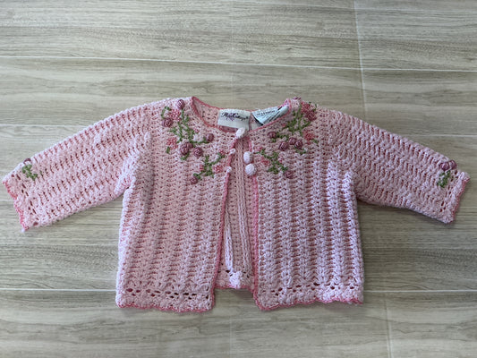 3-6m Pink Knit Roose Stiched Cardigan