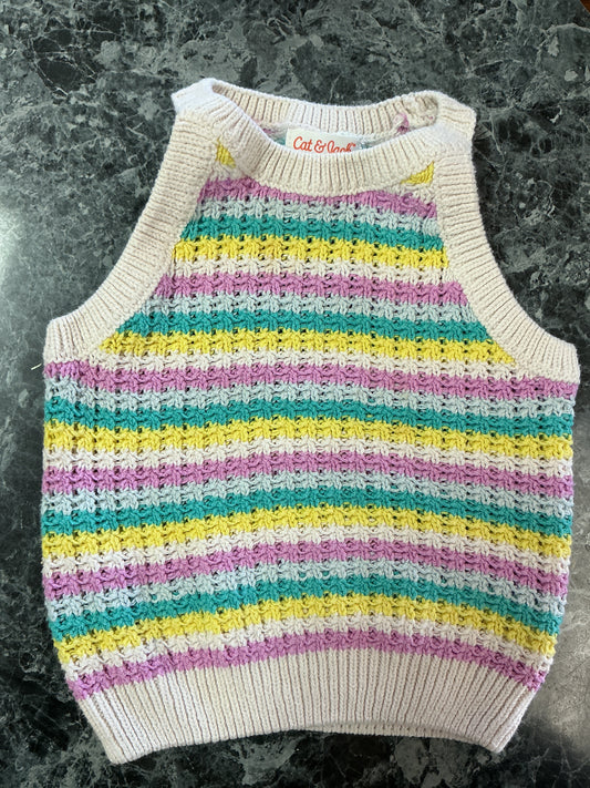 2T Pastel Striped Knit Eyelet Tank