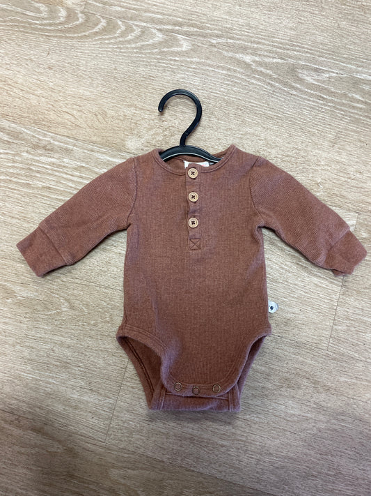 0-3m Brown Button Long Sleeve Onesie