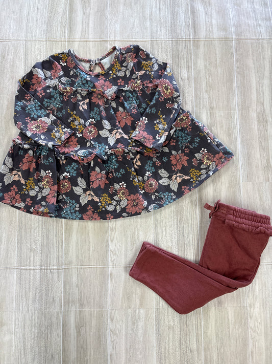 12m Charcoal Grey Floral Long Sleeve + (different brand) Terracotta Sweats Set