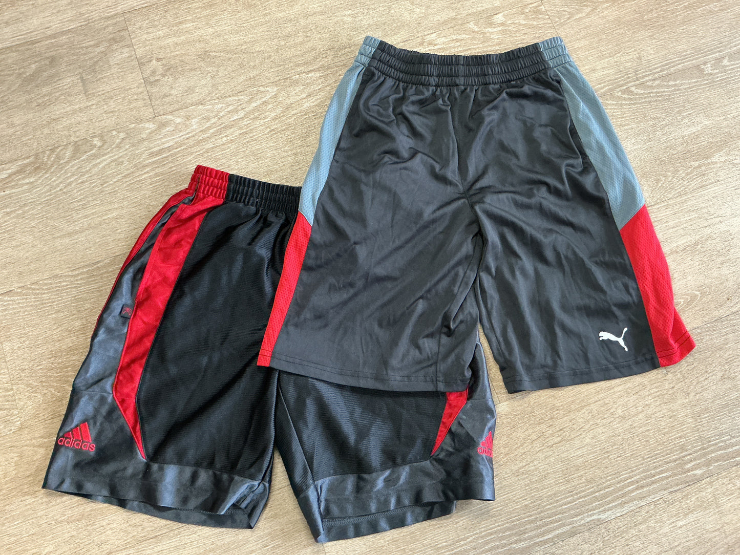 Youth Large Red/Black Puma/Adidas Athletic Shorts 2 Pack