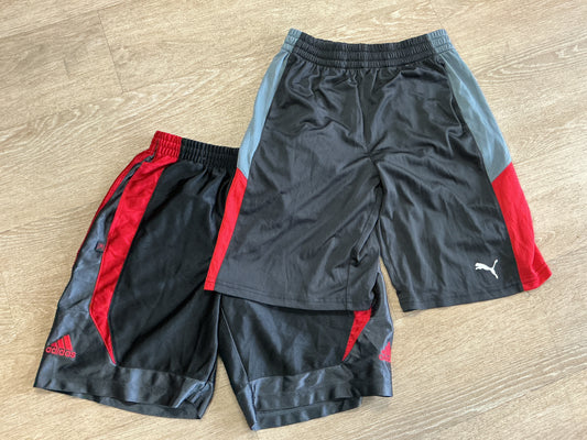Youth Large Red/Black Puma/Adidas Athletic Shorts 2 Pack