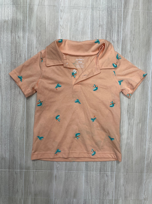 18m Beach Whale Peach Collared Shirt