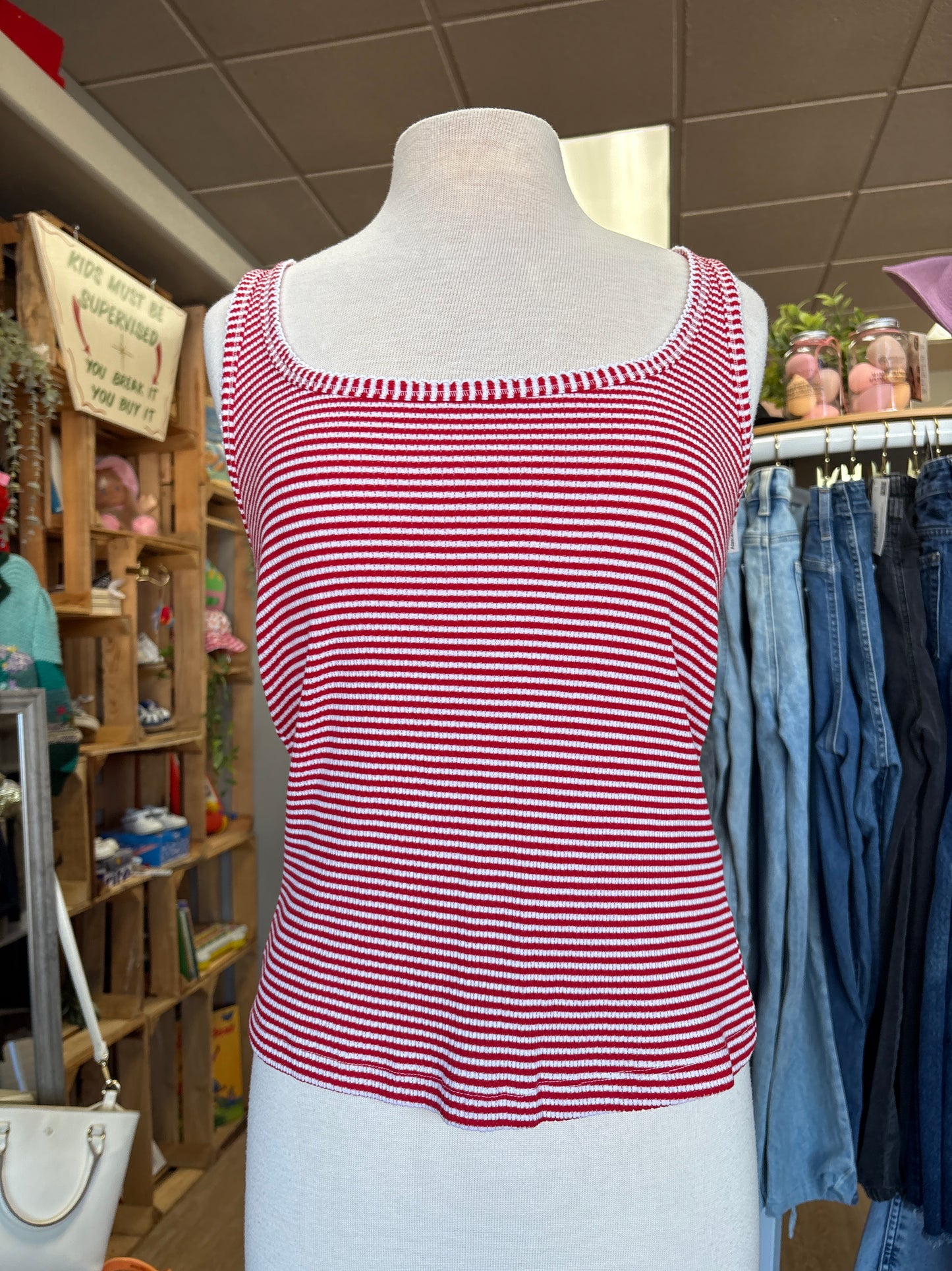 NWT Womens Medium Red/White Striped Tank Shirt