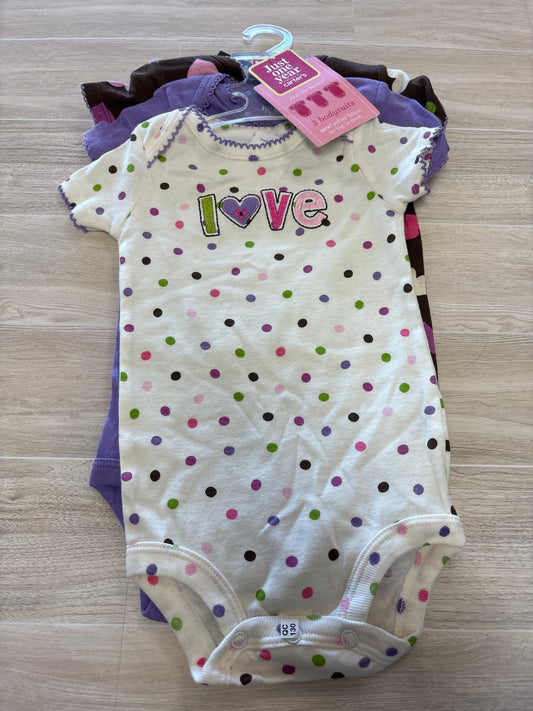 Vintage NWT 3-6m Love/Pretty Purple 3 Piece Onesie Pack