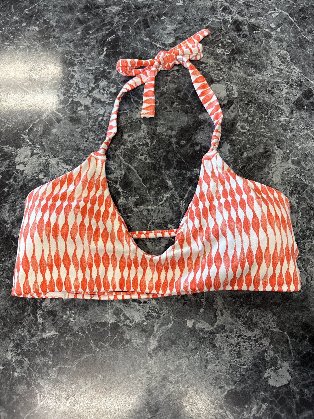 Womens Medium Orange/Whtie Printed Strappy Bikini Top