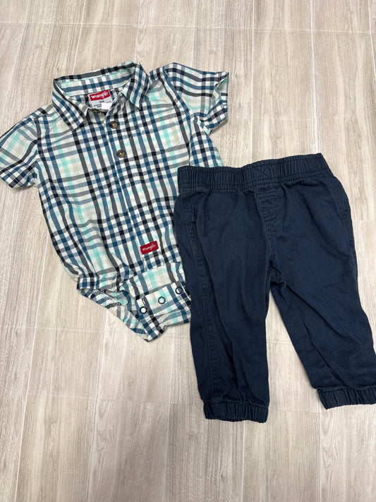 9m Wrangler Plaid Onesie + Pants Set