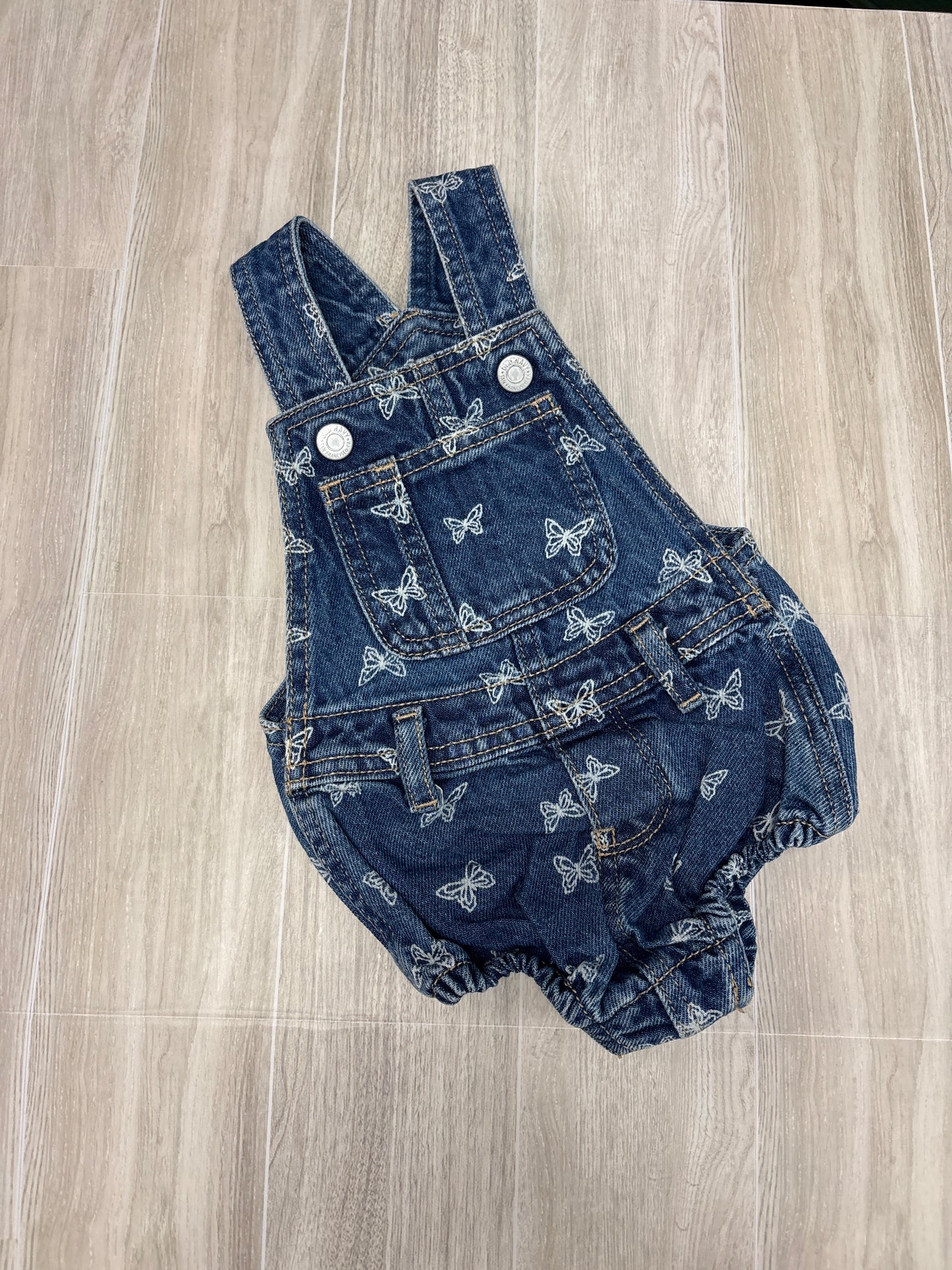 6-12m Butterfly Stamped Denim Overall Onesie