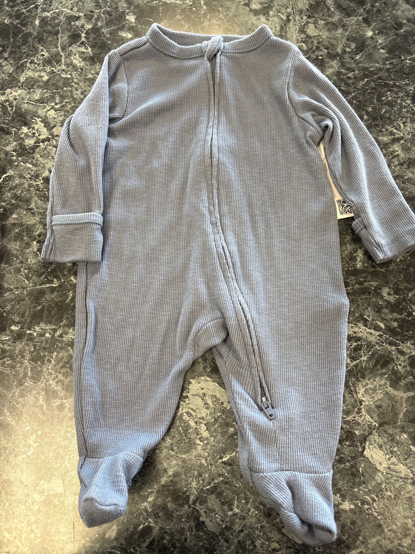 0-3m Blue Ribbed Footed Pajama