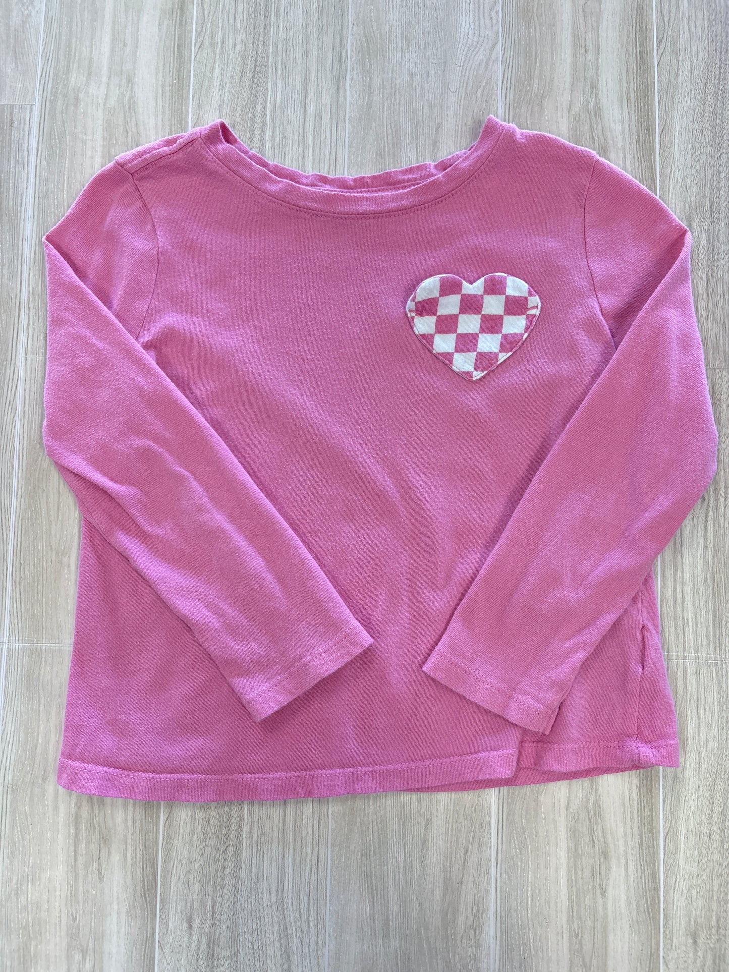 5T Pink Checkered Heart Long Sleeve