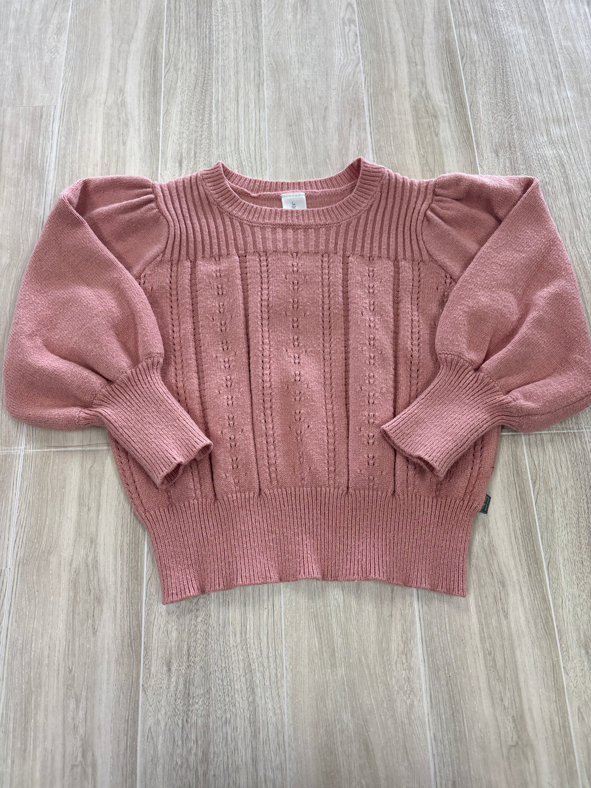 3T Salmon Knit Eyelet Puff Sleeve Sweater