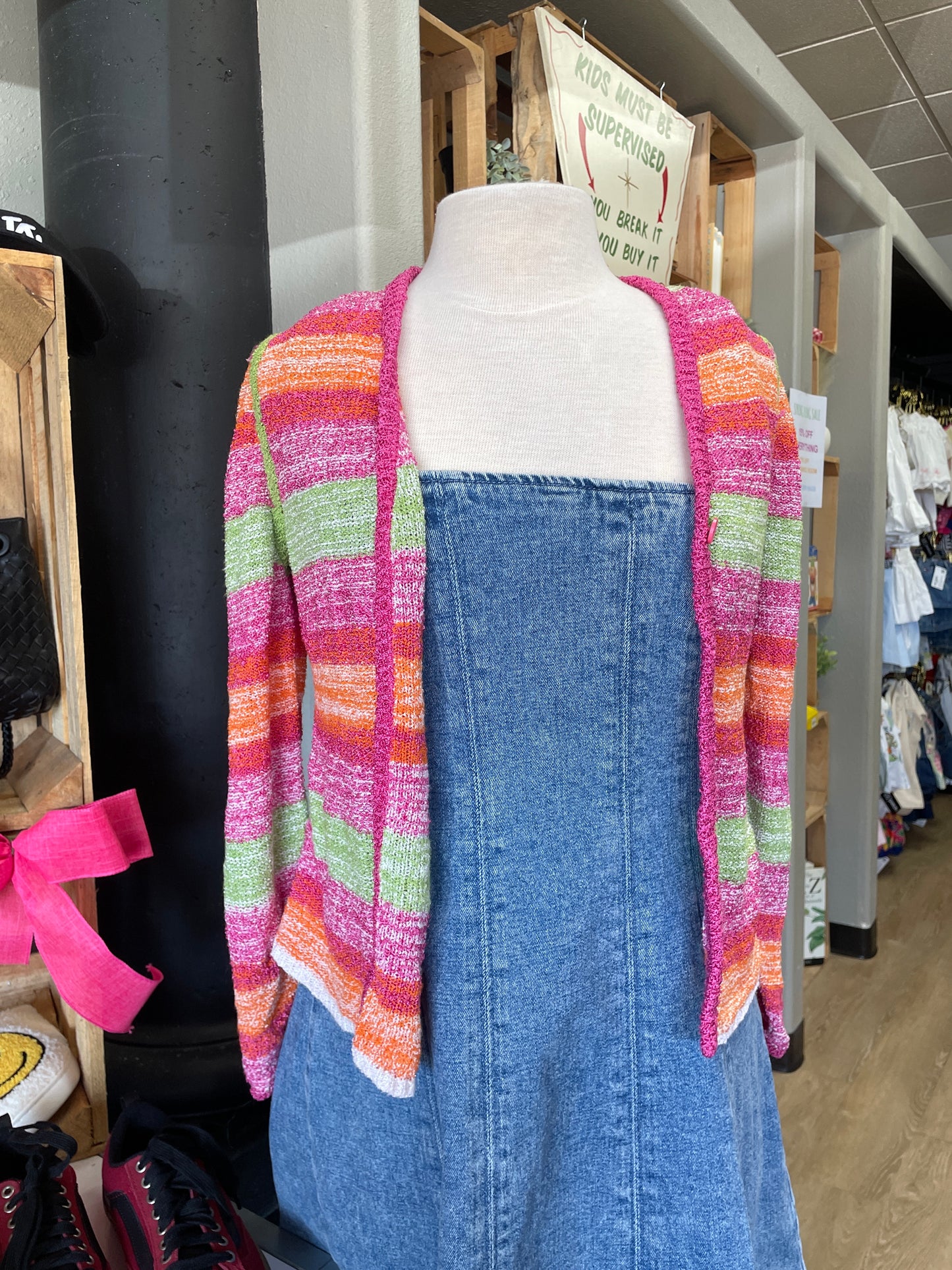 Womens Medium Colorful Striped Knit Cardigan