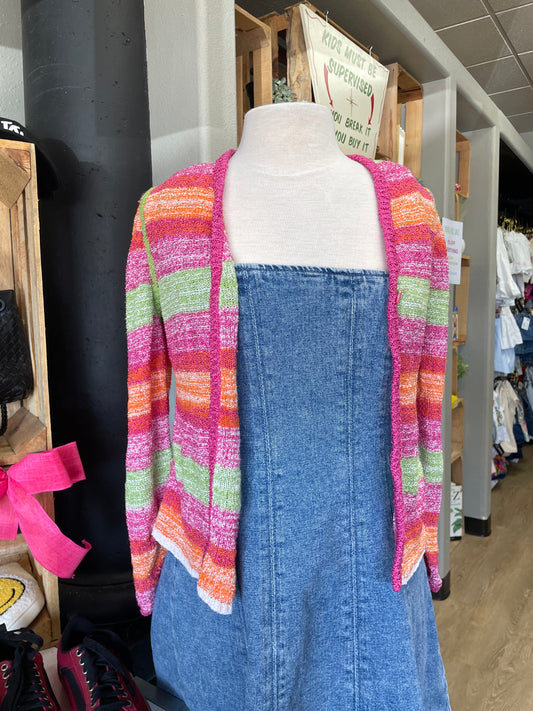 Womens Medium Colorful Striped Knit Cardigan