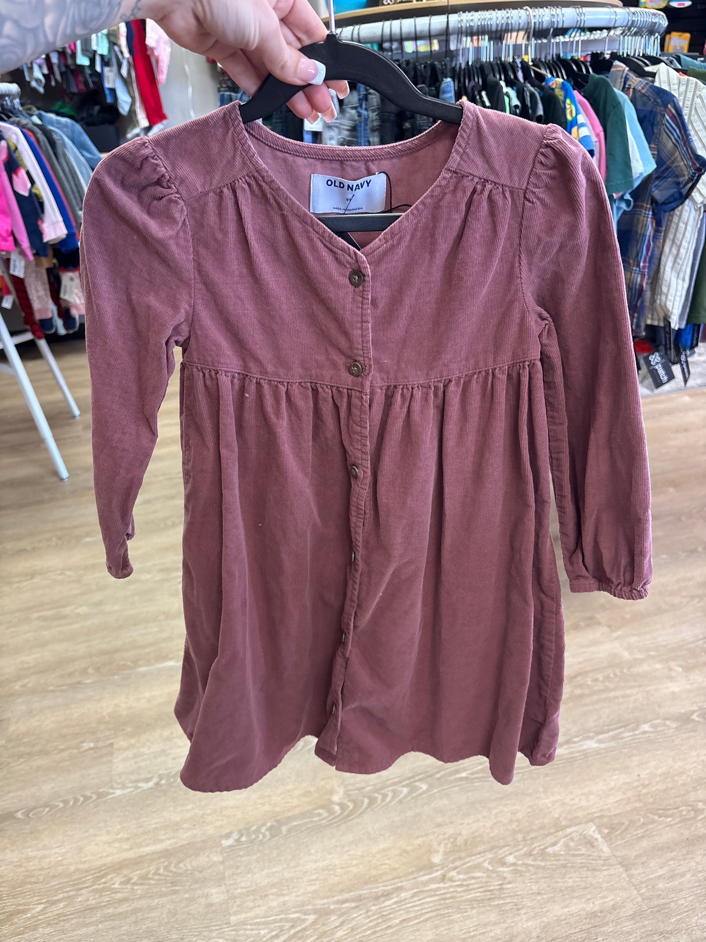 5T Mauve Ribbed Button Dress