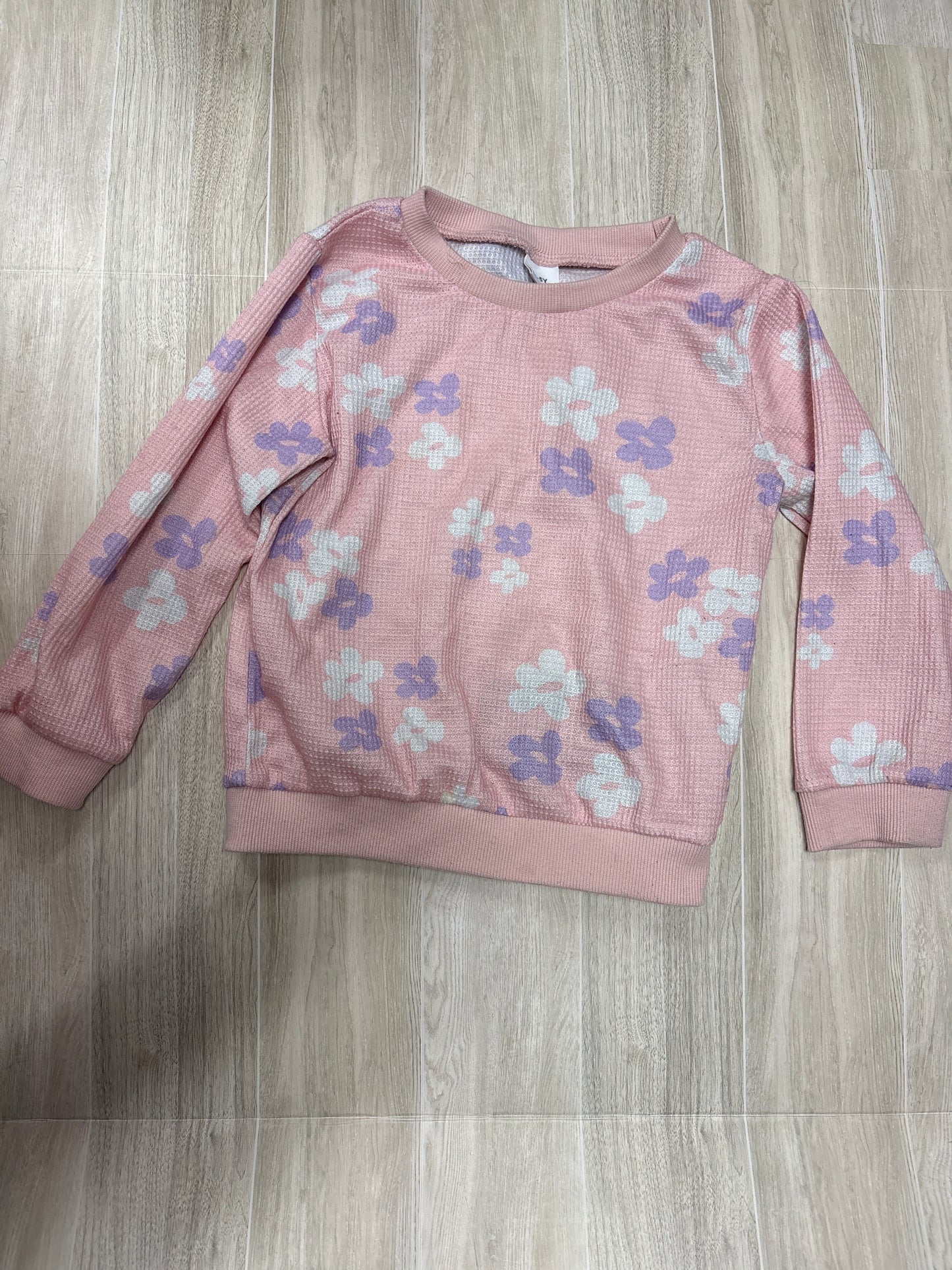 4/5 Pink Floral Waffle Knit Crewneck