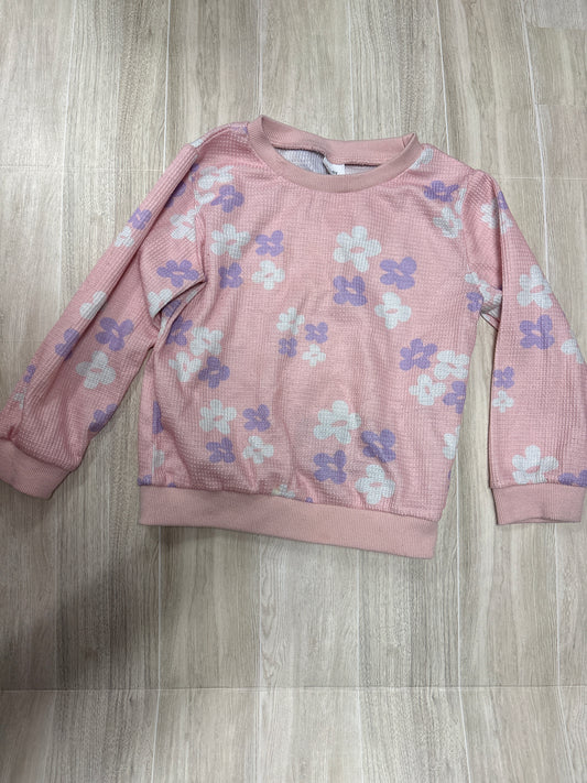 4/5 Pink Floral Waffle Knit Crewneck