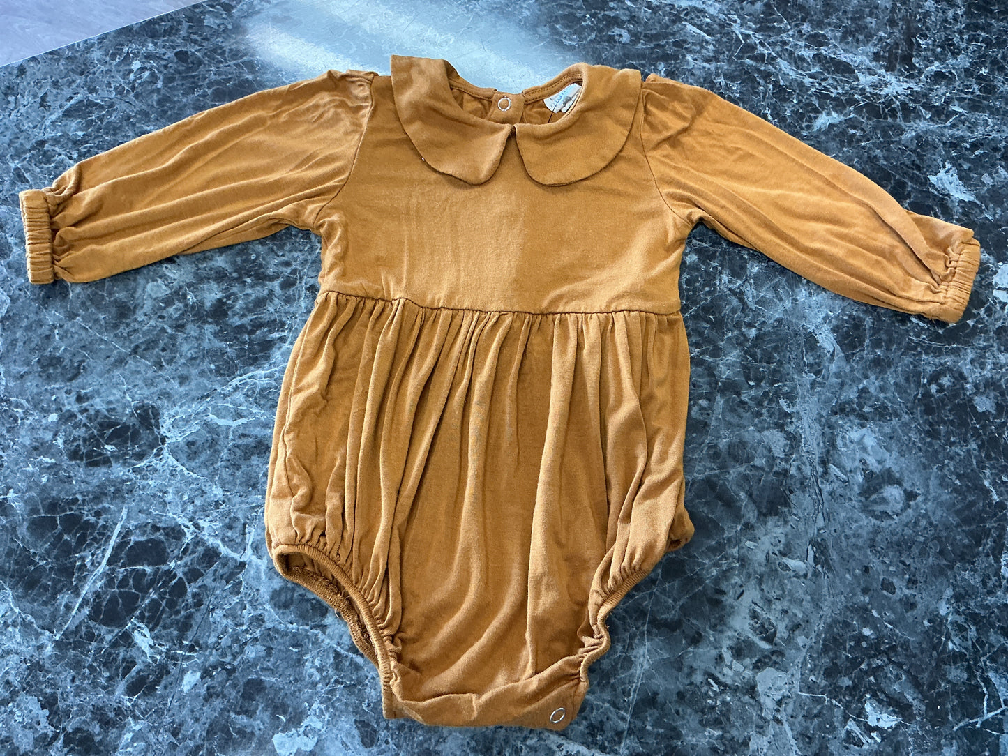 6-12m Kate Quinn Bamboo Collared Long Sleeve Onesie - Caramel