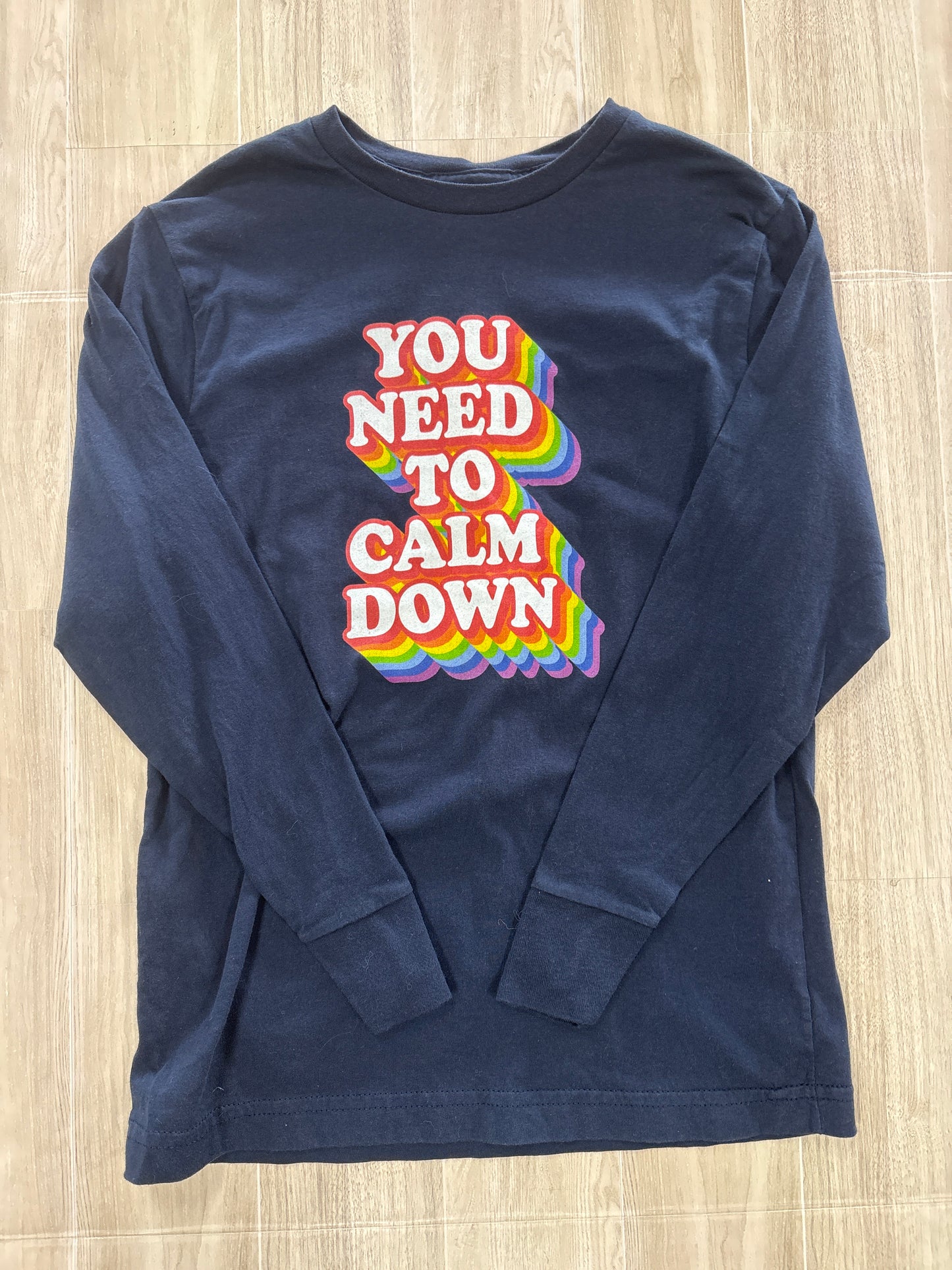 7/8 Navy Rainbow You Need To Calm Down Graphic Long Sleeve
