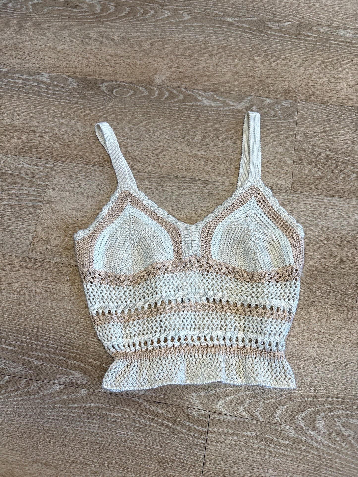 Womens Medium Knit Neutral Striped Crop Tank