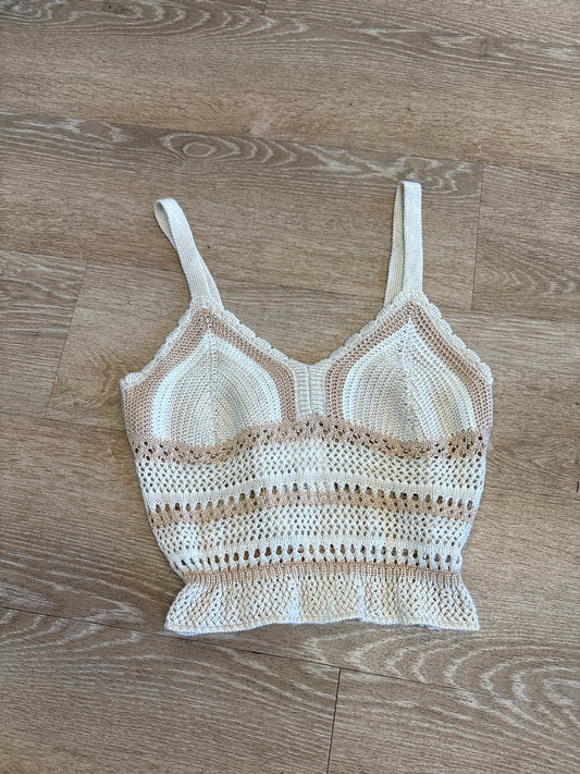 Womens Medium Knit Neutral Striped Crop Tank
