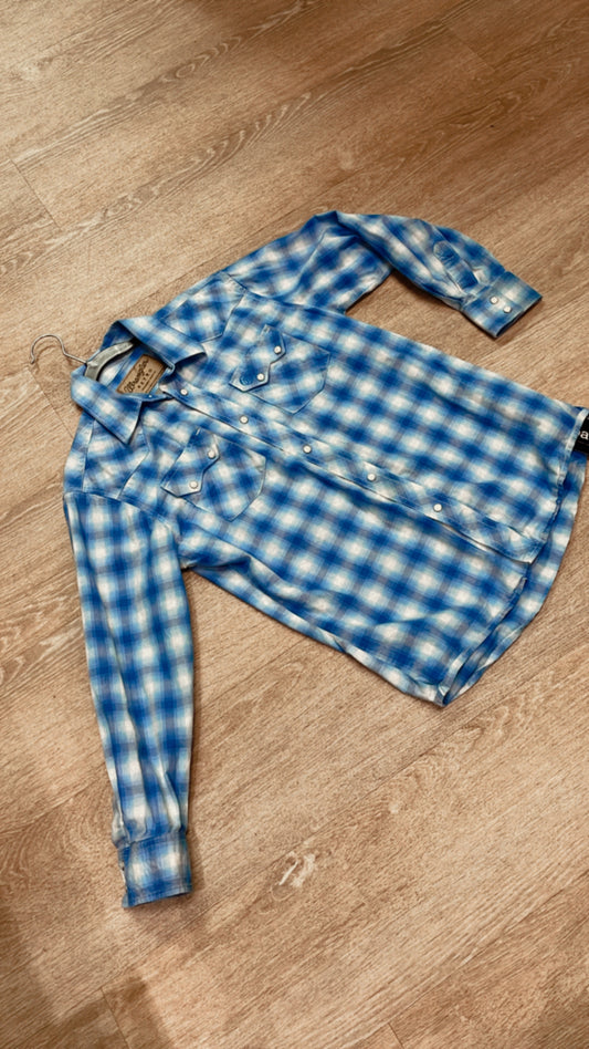 10/12 Wrangler Blue Plaid Pearl Snap Shirt