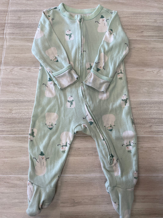 6-9m Mint Snowman Footed Pajama