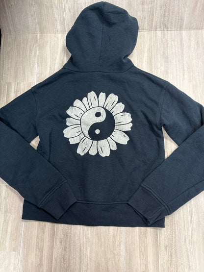 10/12 Black Floral Ying Yang Zip Up Hoodie