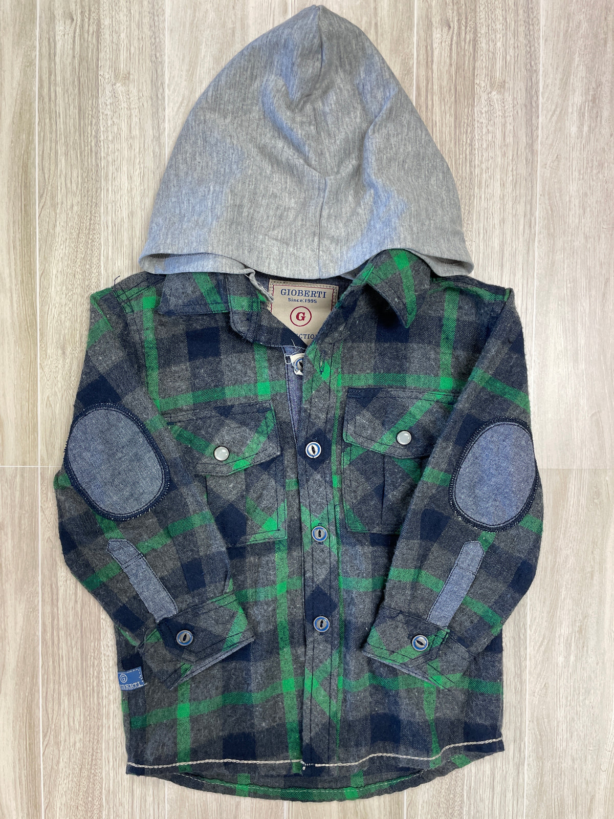 NWT 2T Navy/Green Hooded Flannel