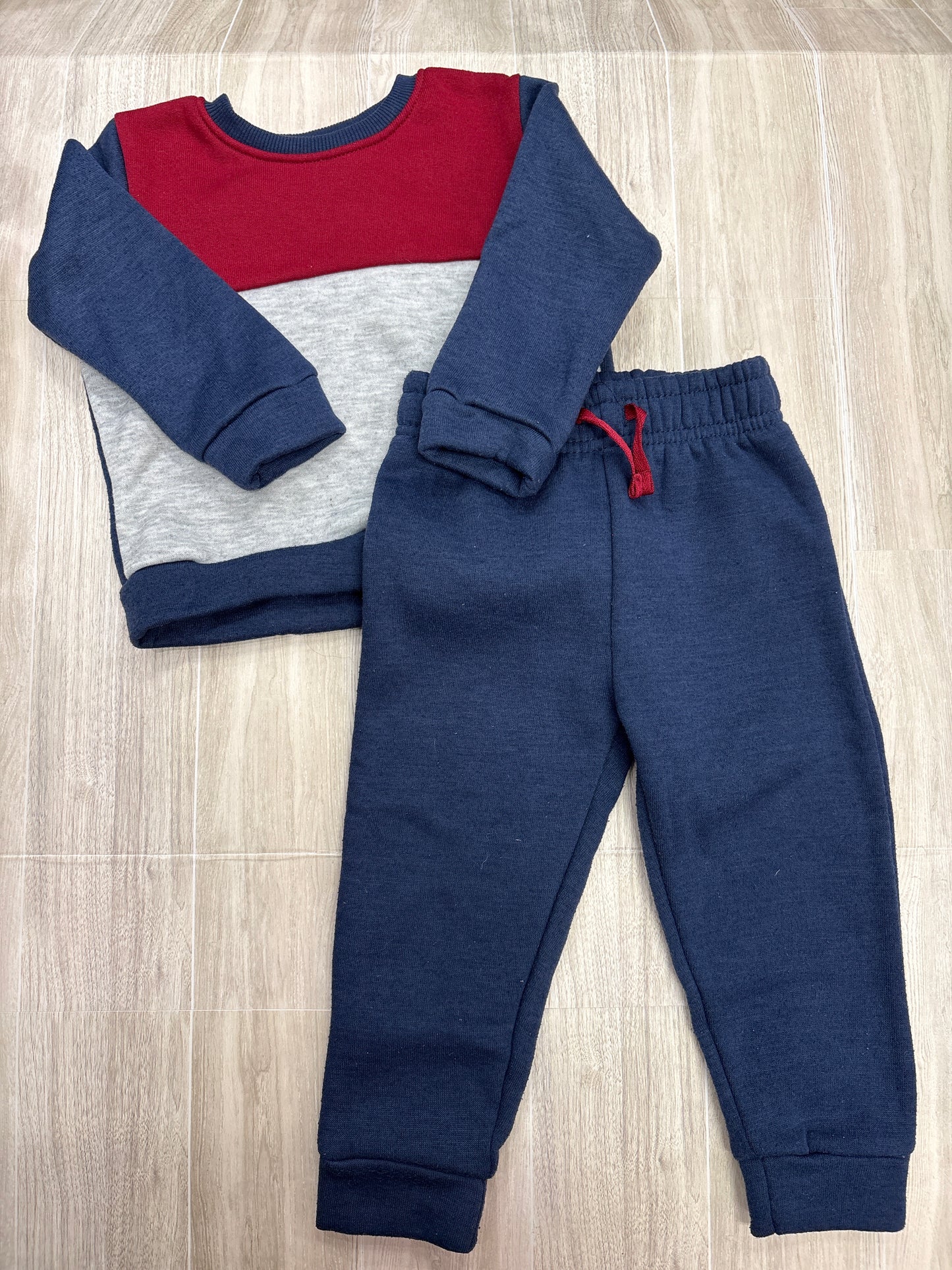 2T Maroon/Navy Crewneck + Sweats Set