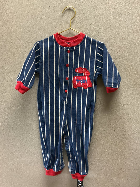 18m VINTAGE Healthtex Train Condctor Striped Romper
