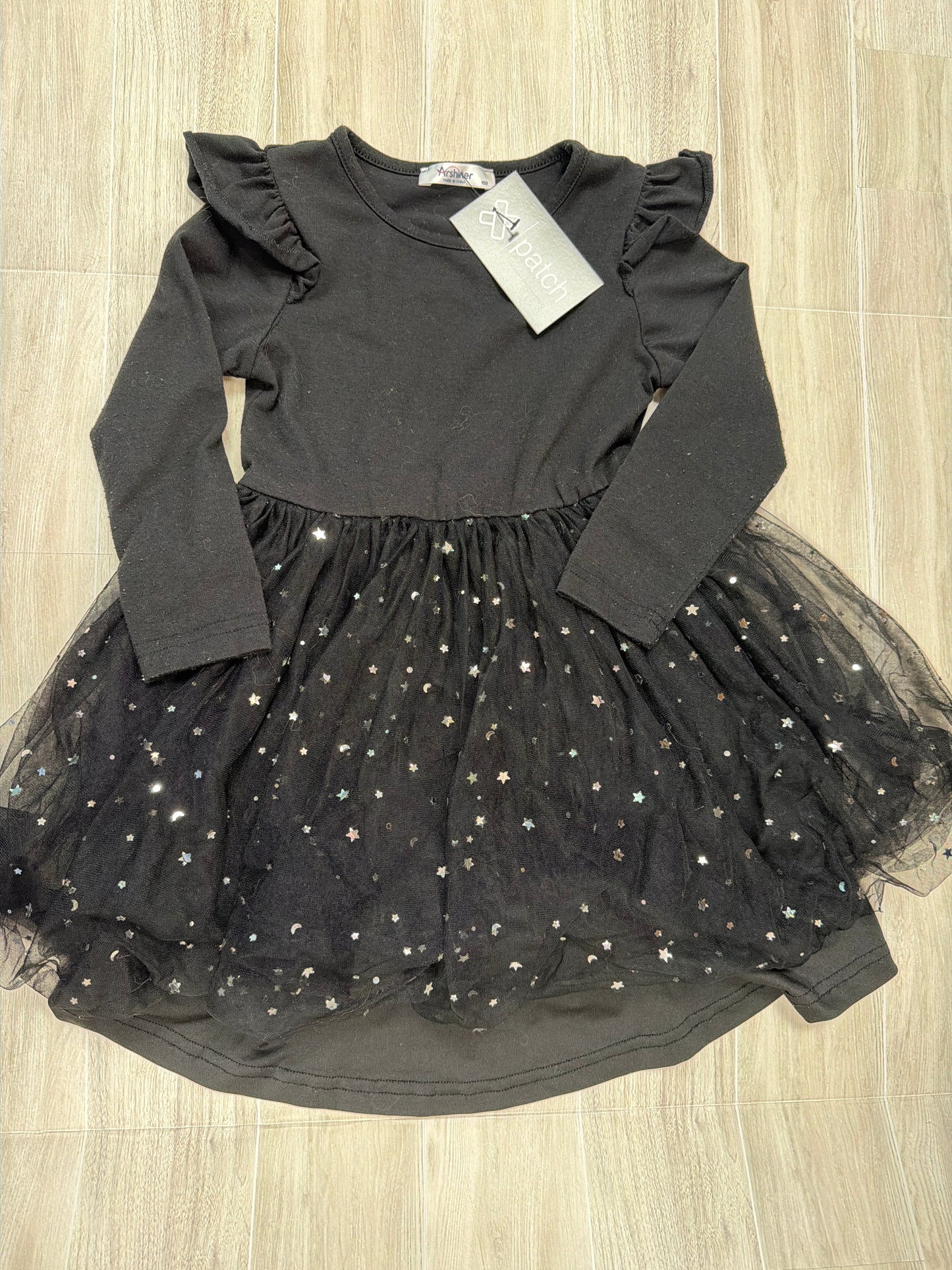 3/4 Black Long Sleeve Moon & Stars Dress