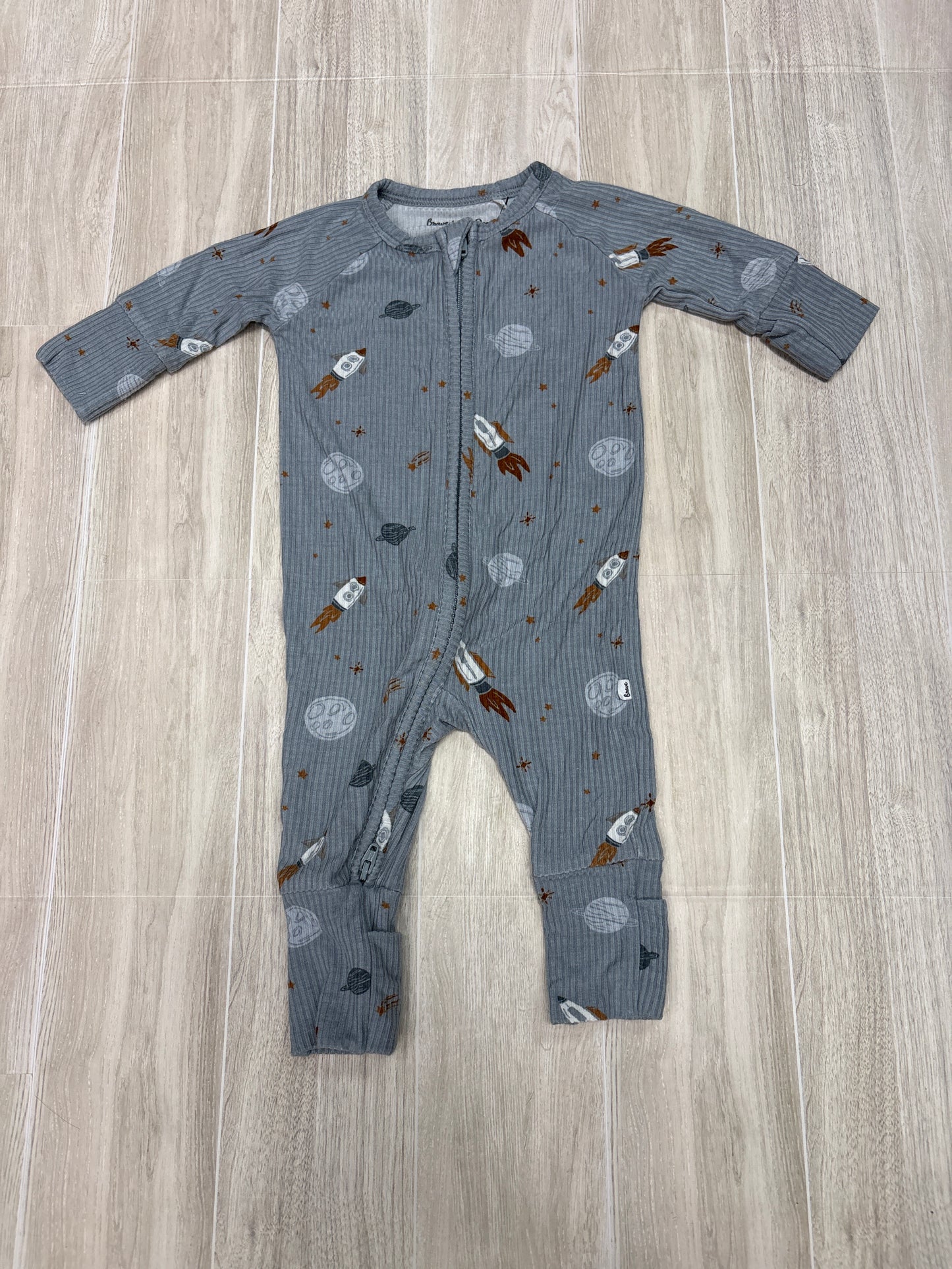 Newborn Brave Little Ones Ribbed Dusty Blue Space Pajama