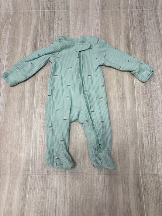 Preemie Mint Sailboat Ribbed Pajama