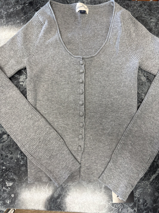 Womens XSmall Grey Ribbed Button Cardigan