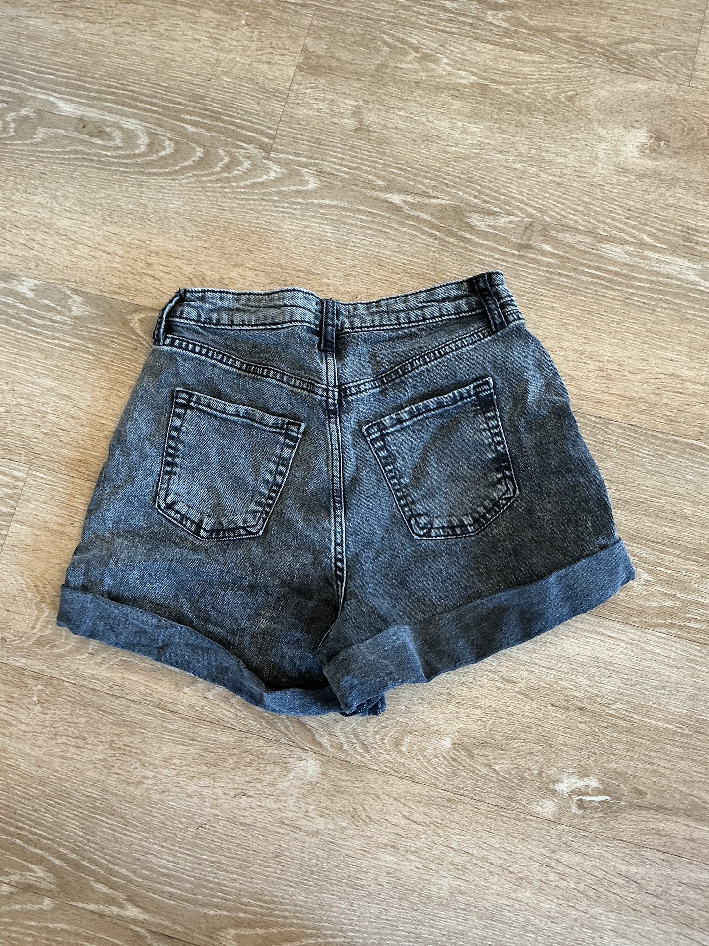 Womens 2 Acid Wash Black Denim Shorts