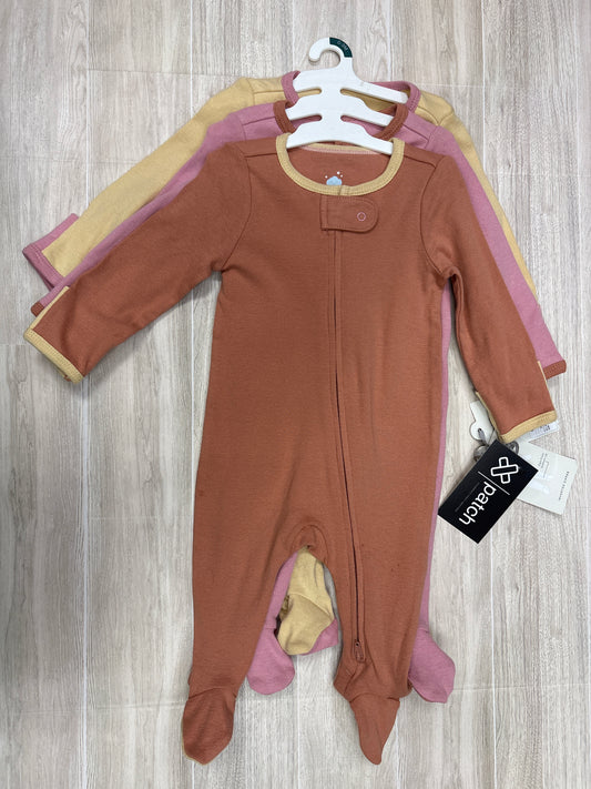 NWT 0-3m 3 Piece Footie Pajama Set Yellow/Pink/Rust