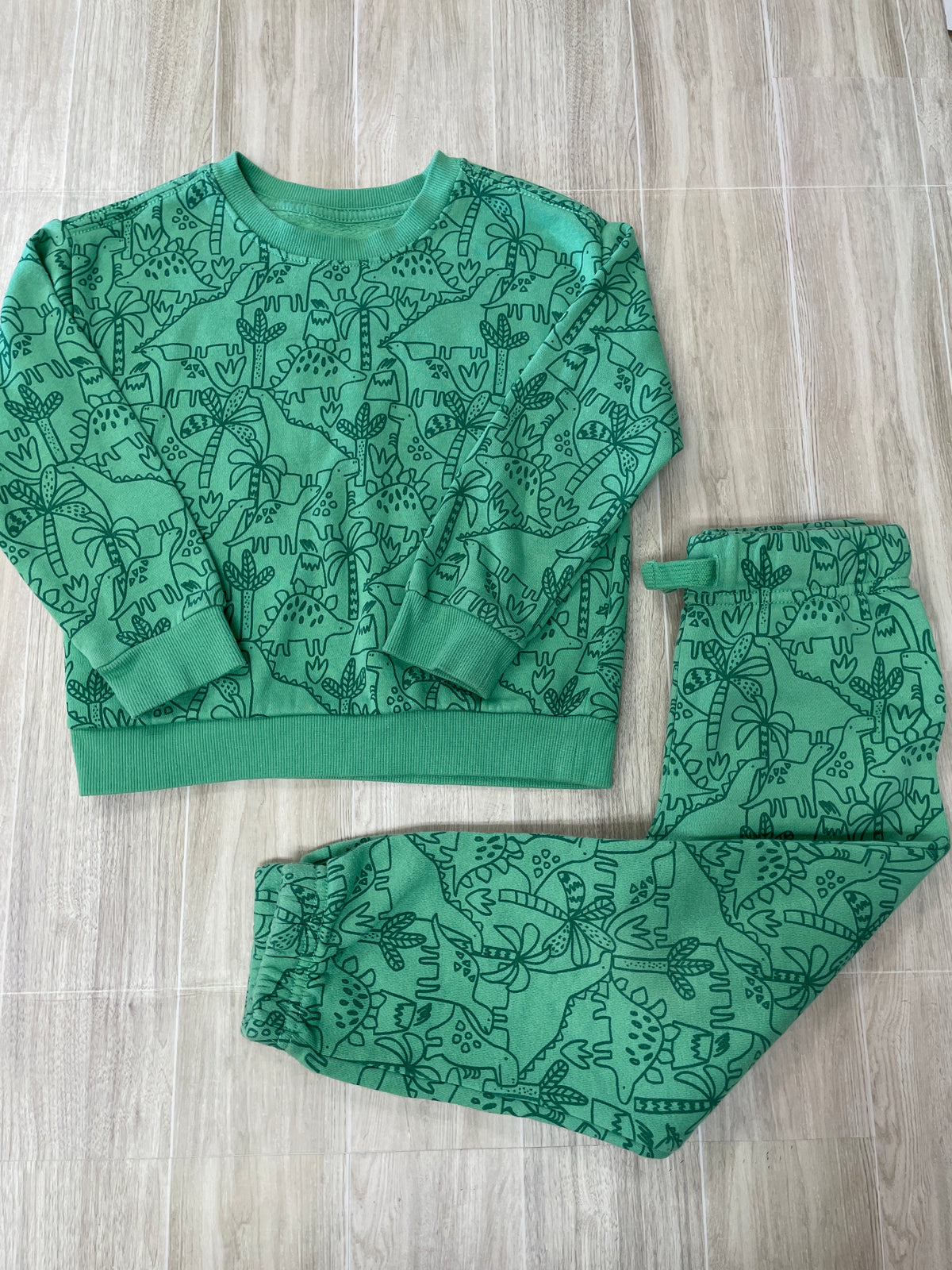 4T Green Dino 2 Piece Crewneck + Jogger Set