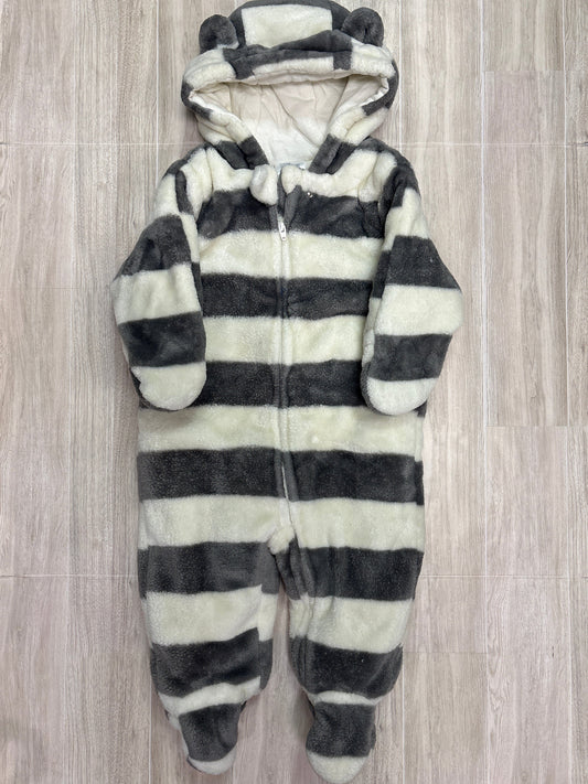 6-9m Grey/White Striped Hooded Bear Cozy Suit