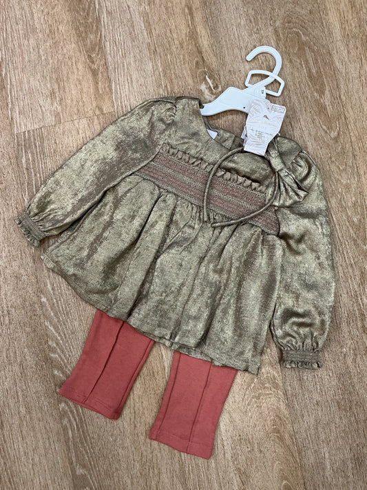 NWT 24m Tommy Bahama Gold Top/Bow/Pink Legging Set