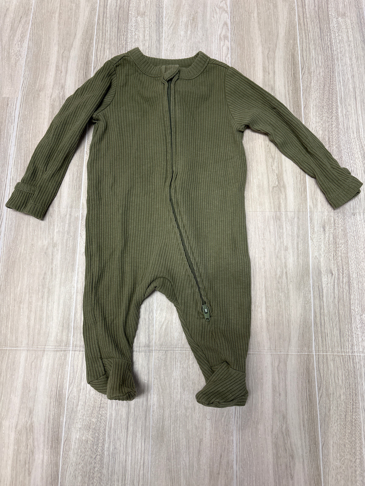 Newborn Olive Ribbed Footed Pajama