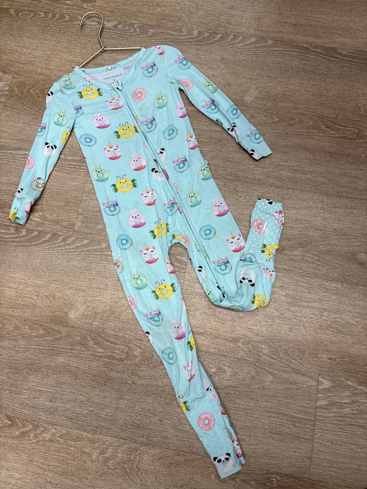 3T Posh Peanut Light Blue Donut Animal Pajama Romper